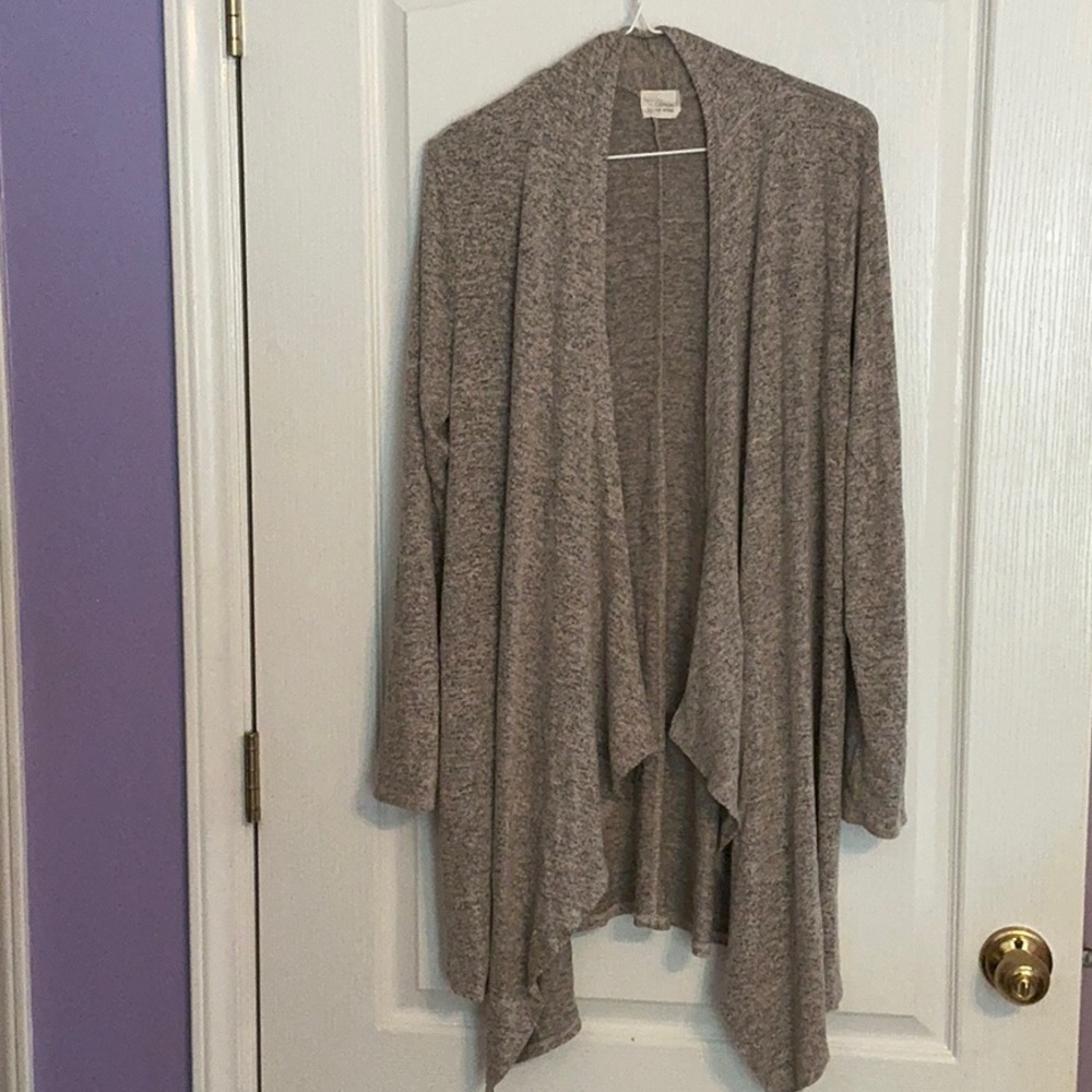 Caution To The Wind Heathered Taupe Cardigan with Waterfall Design